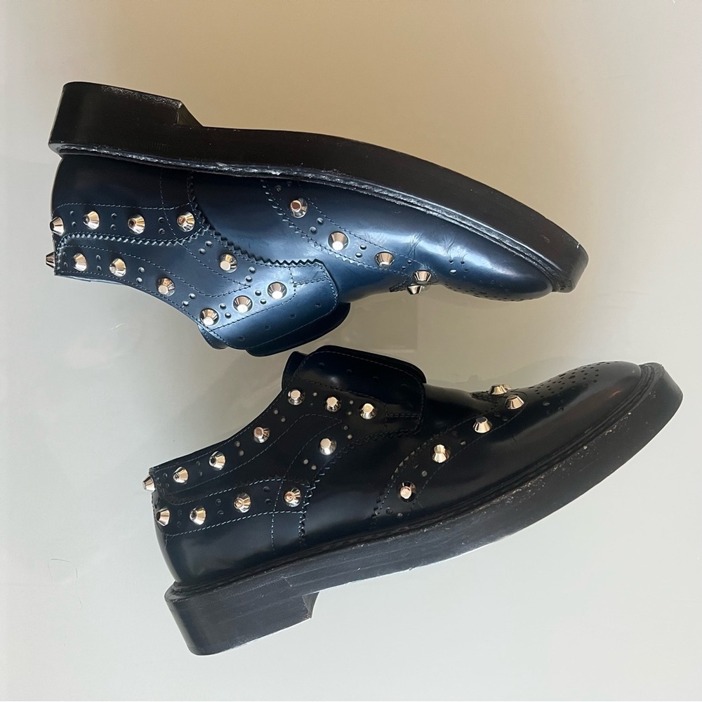 BALENCIAGA Studded Wingtip Platform Loafers Blue Leather Shoes - Picture 6 of 15